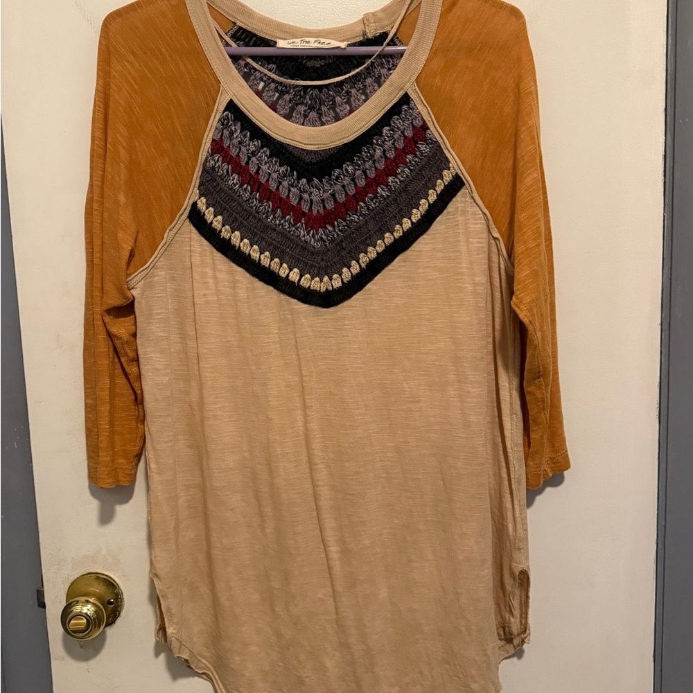 Free People We The Free Spring Bound Crochet Panel Shirt - Picture 2 of 8